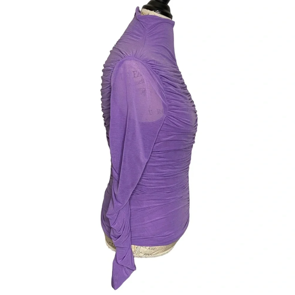 Diane Von Furstenberg Purple Ruched Mock Neck Blouse Women’s Size Medium - Picture 4 of 9